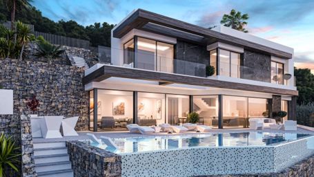 Villa de lujo por domótica con ascensor, jardín de diseño, piscina infinity y vistas mar.