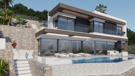Villa de lujo por domótica con ascensor, jardín de diseño, piscina infinity y vistas mar.